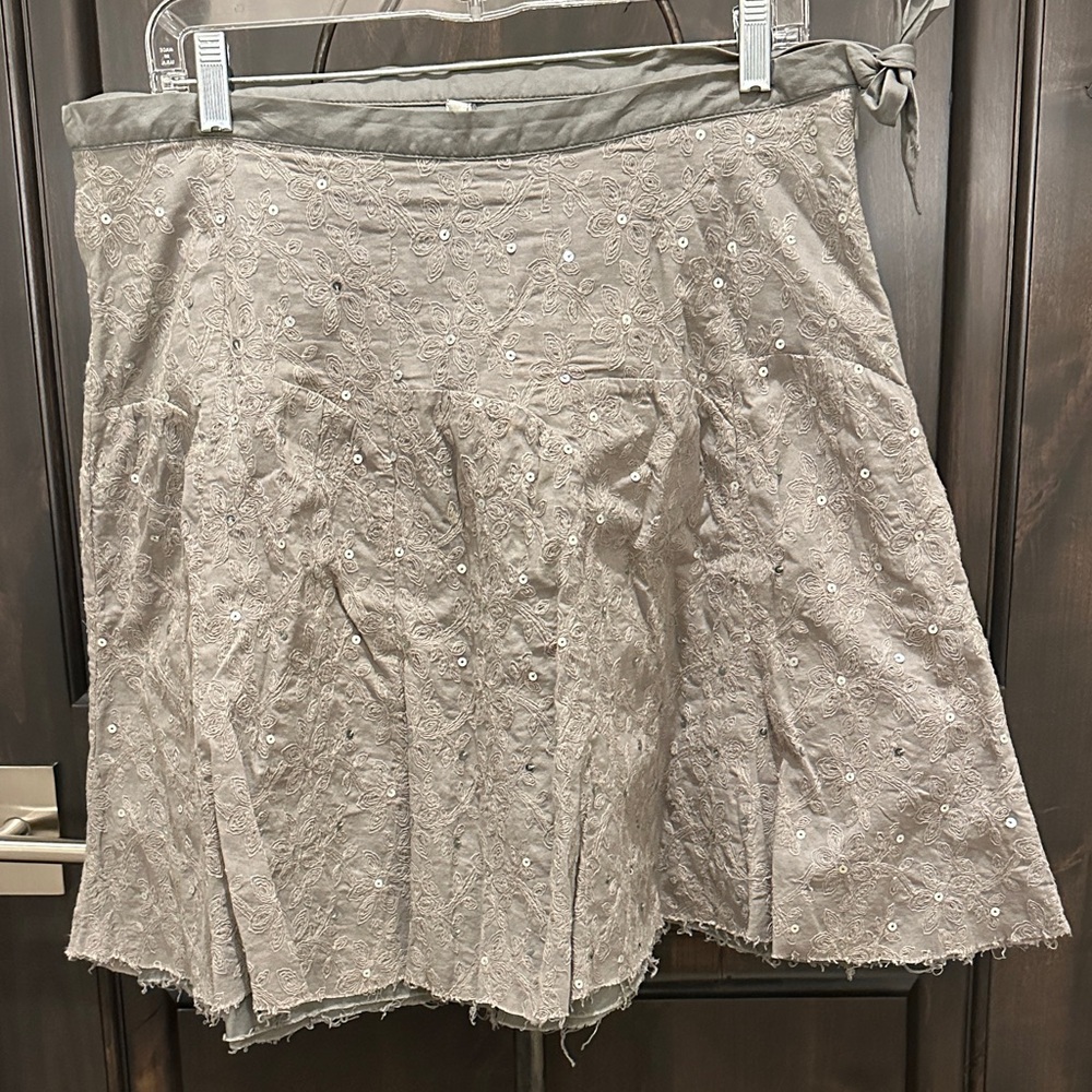Fossil Green A-Line Skirt with Embroidery and Sequins